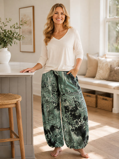 Plus Size Women's Soft Boho Harem Lounge Pants