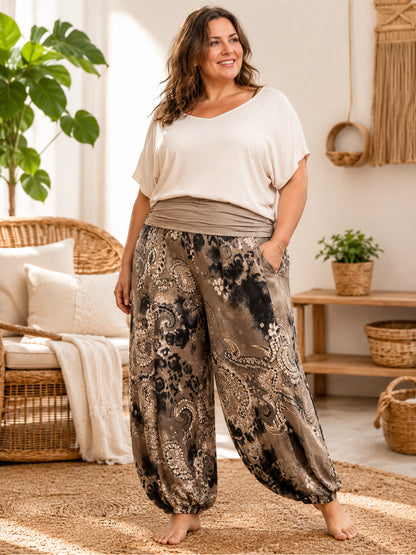 Plus Size Women's Soft Boho Harem Lounge Pants