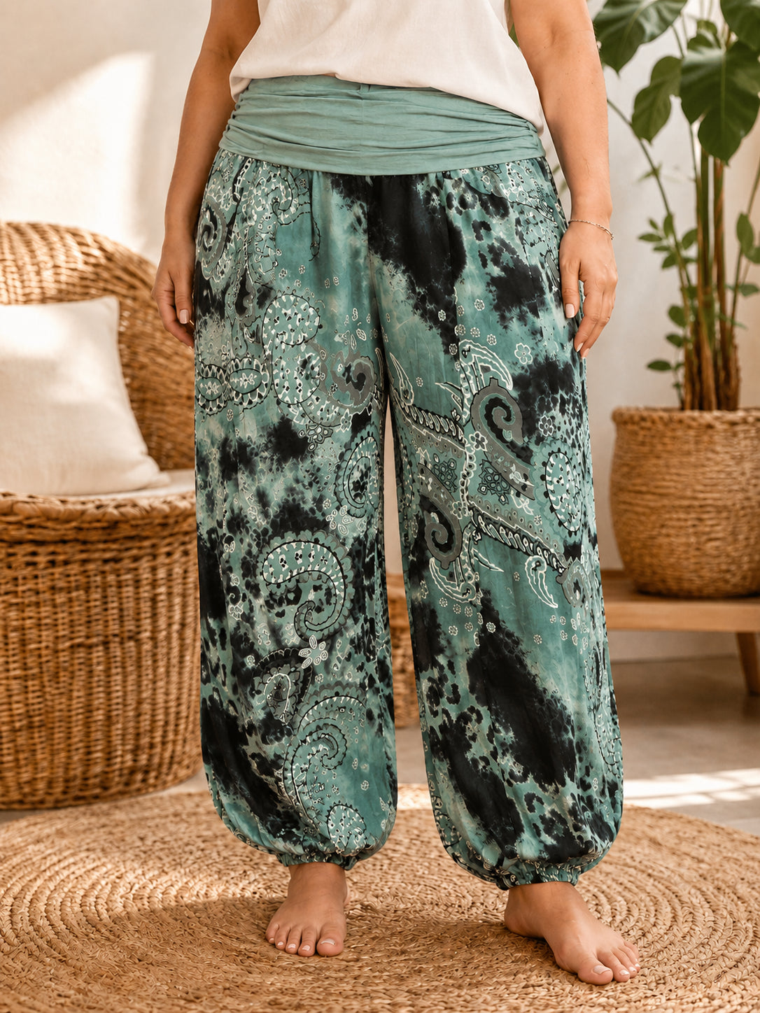 Plus Size Women's Soft Boho Harem Lounge Pants