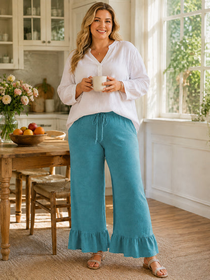 Women's High Waisted Ruffle Hem Wide Leg Lounge Pants