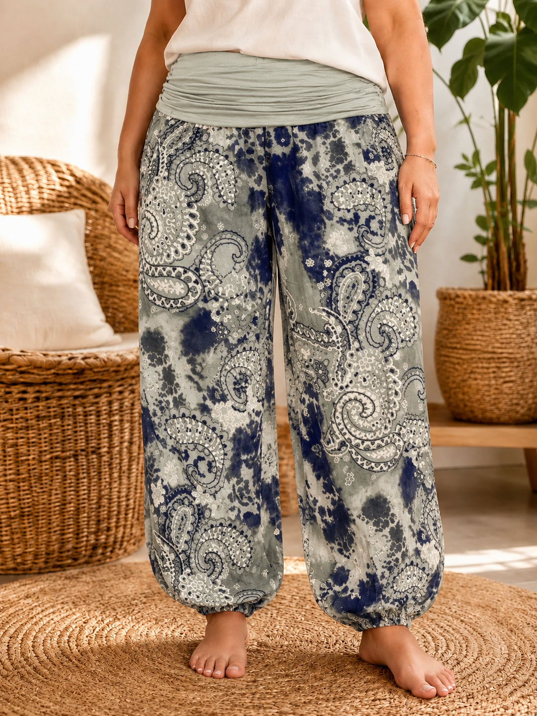 Plus Size Women's Soft Boho Harem Lounge Pants