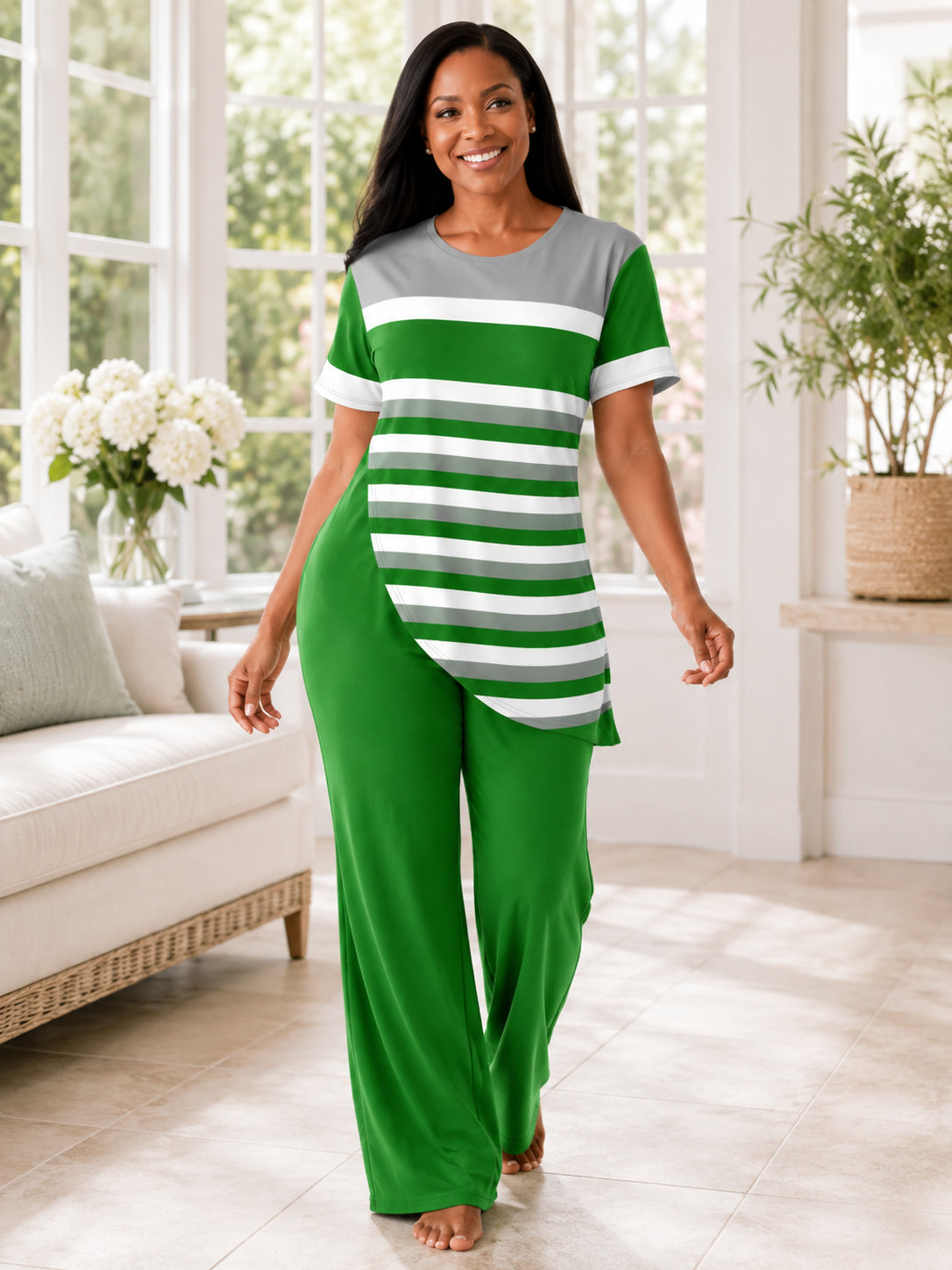 Women's Plus Size Striped Two-Piece Set