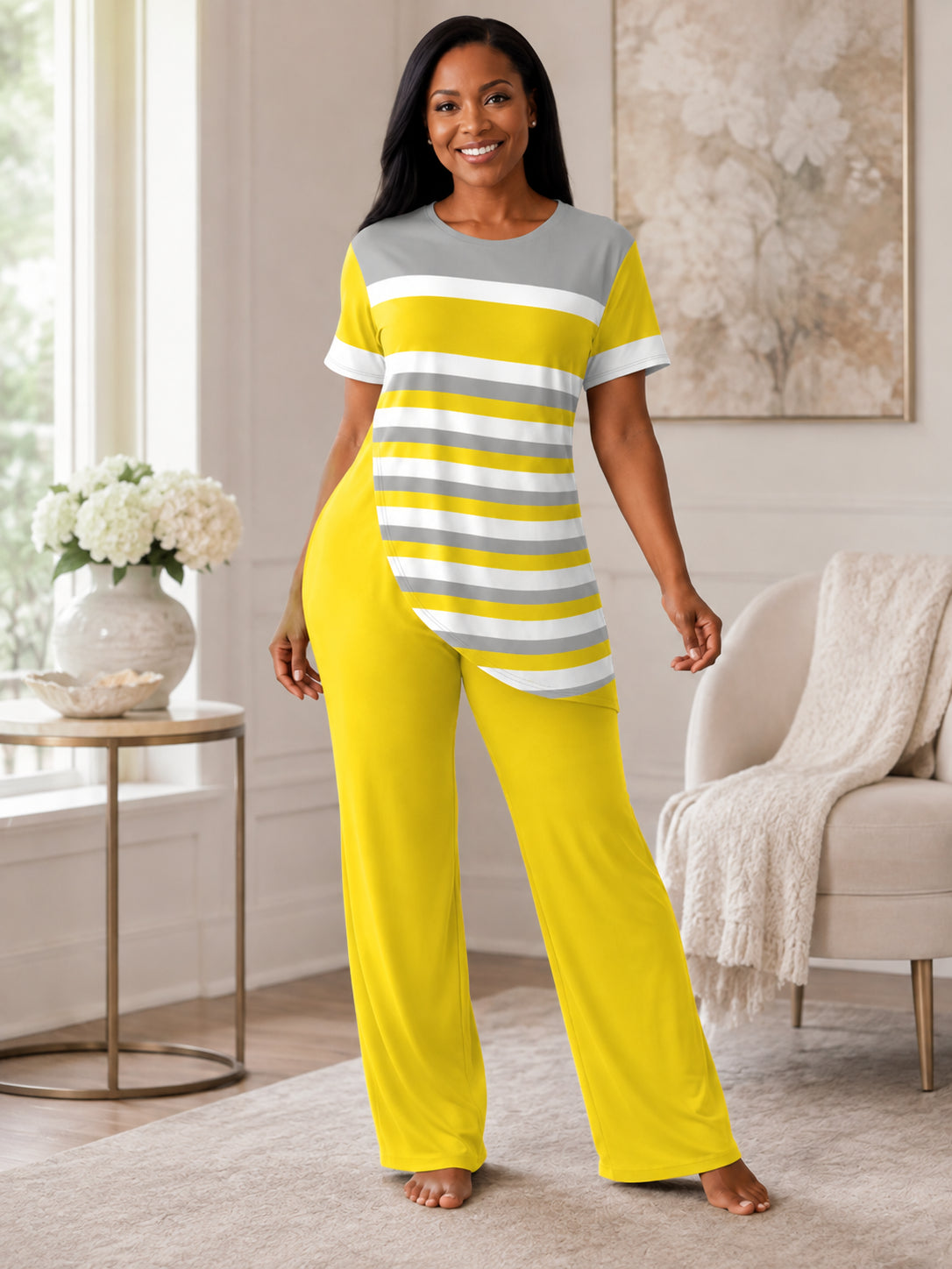 Women's Plus Size Striped Two-Piece Set