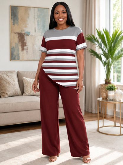 Women's Plus Size Striped Two-Piece Set