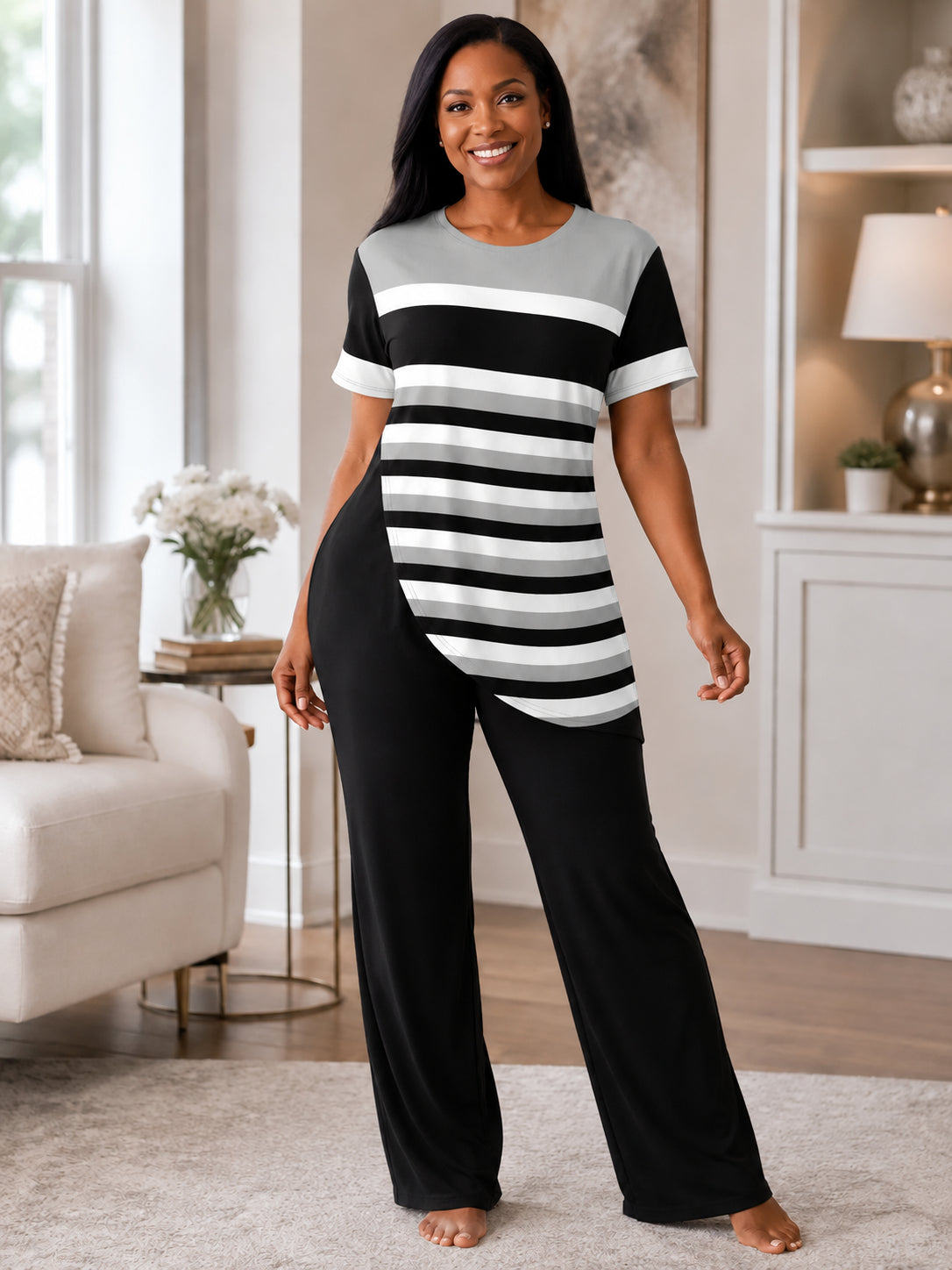 Women's Plus Size Striped Two-Piece Set
