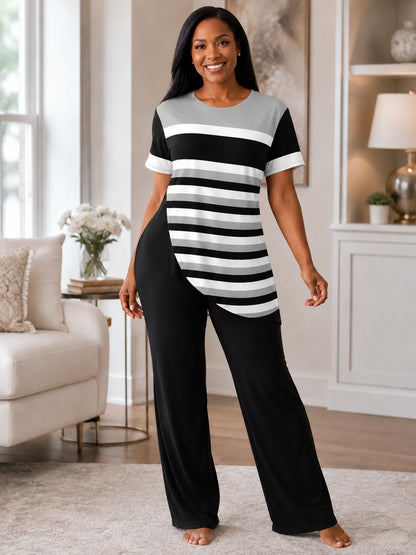 Women's Plus Size Striped Two-Piece Set