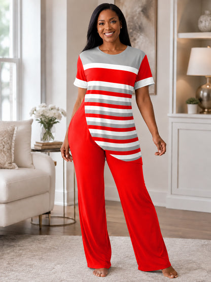 Women's Plus Size Striped Two-Piece Set
