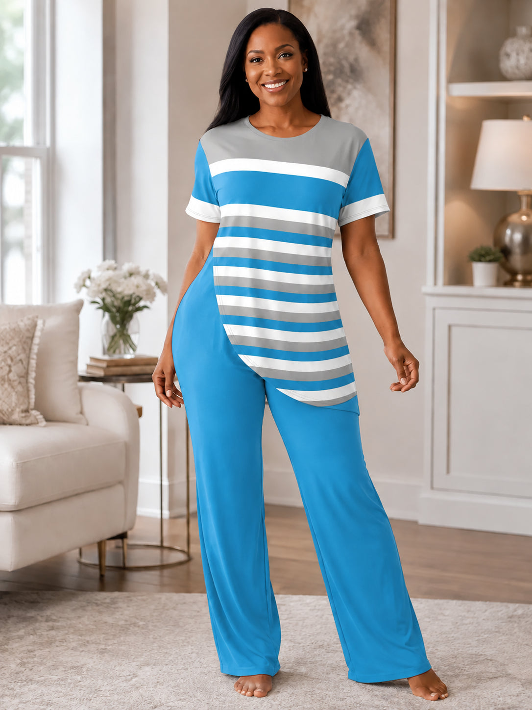 Women's Plus Size Striped Two-Piece Set