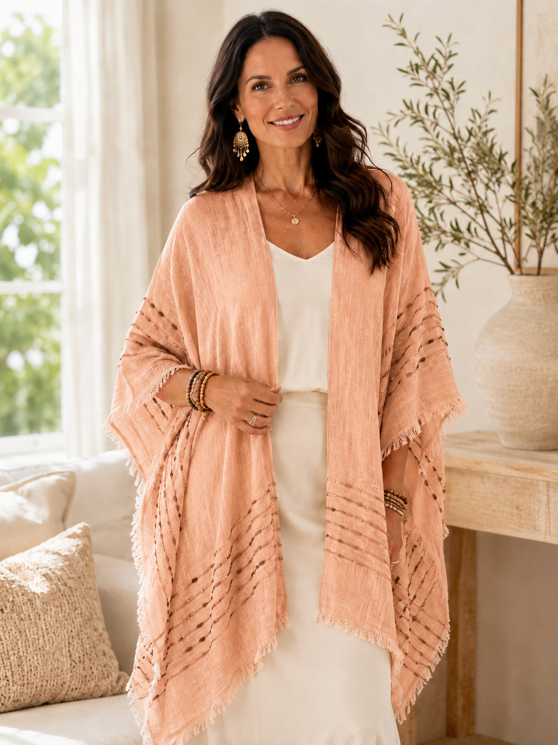 Women's Plus Size Bohemian Frayed Hem Cardigan