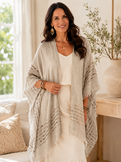 Women's Plus Size Bohemian Frayed Hem Cardigan