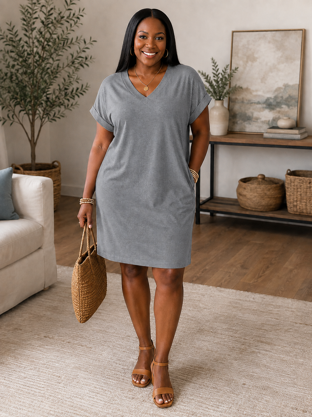 Women's Plus-Size V-Neck Casual Dress