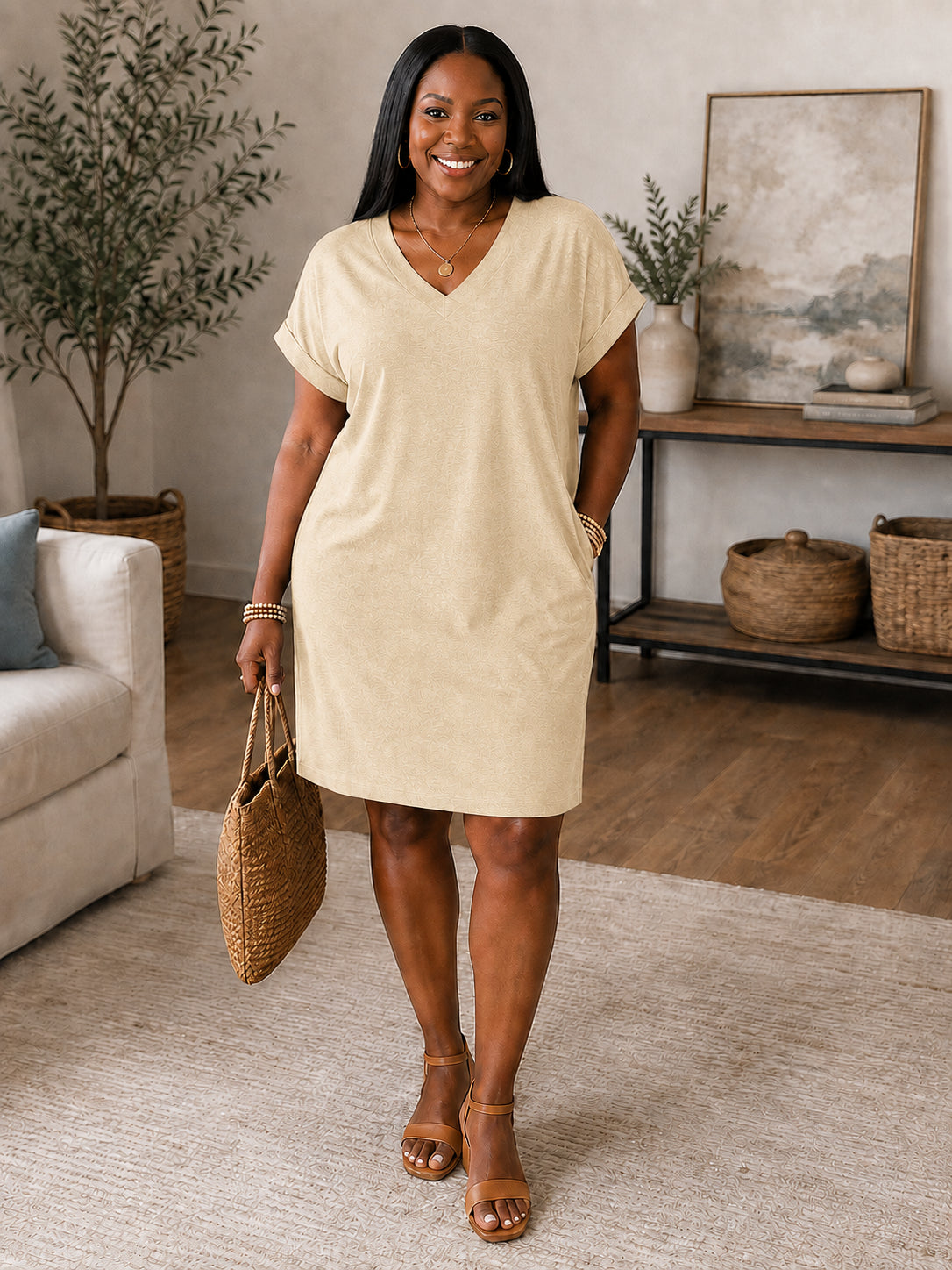 Women's Plus-Size V-Neck Casual Dress