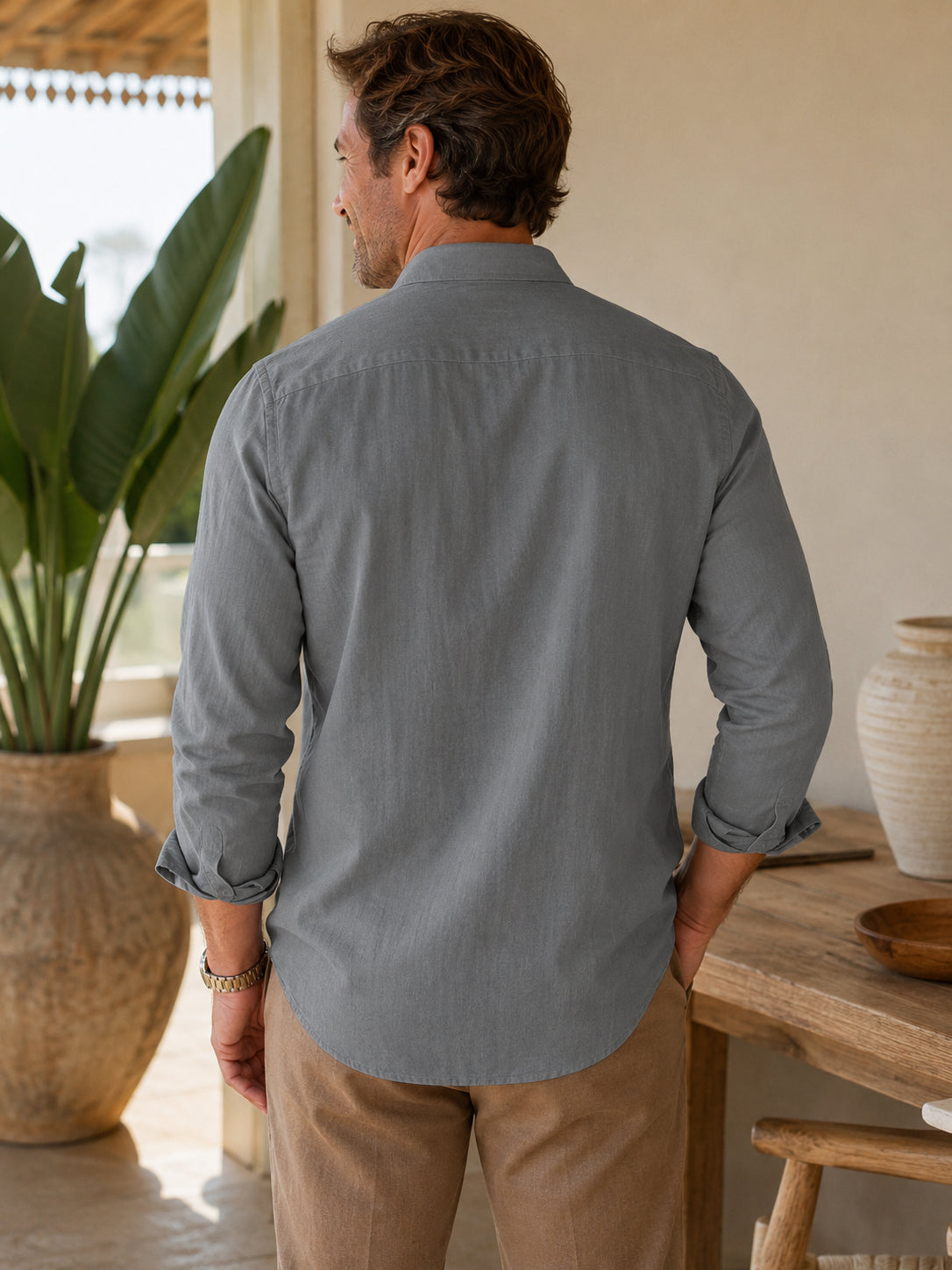 Men's Stand Collar Long Sleeve Shirt