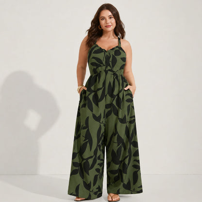 Plus Size Boho Wide-Leg Jumpsuit with Pockets