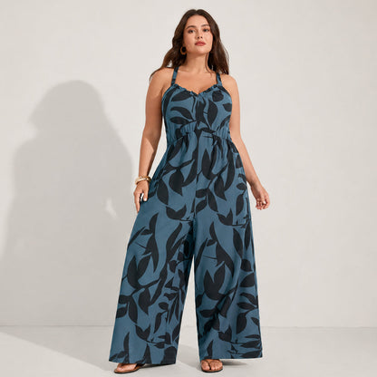 Plus Size Boho Wide-Leg Jumpsuit with Pockets