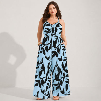 Plus Size Boho Wide-Leg Jumpsuit with Pockets