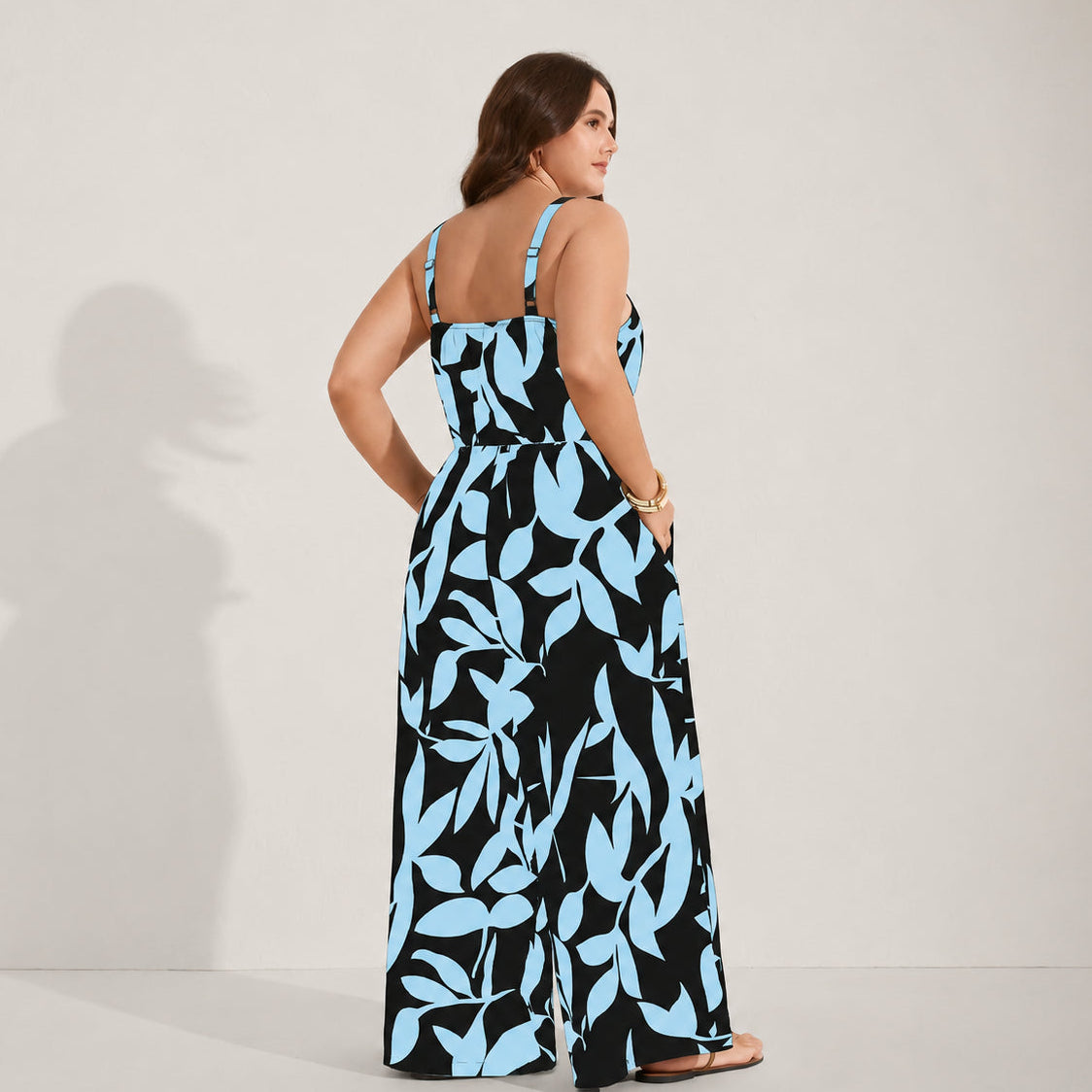 Plus Size Boho Wide-Leg Jumpsuit with Pockets