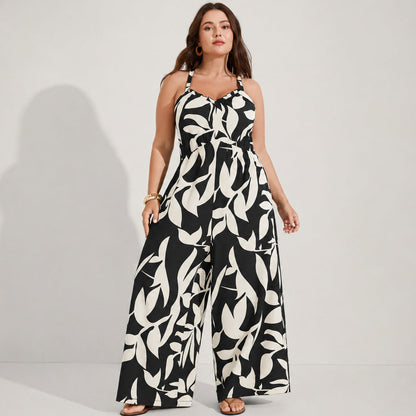 Plus Size Boho Wide-Leg Jumpsuit with Pockets