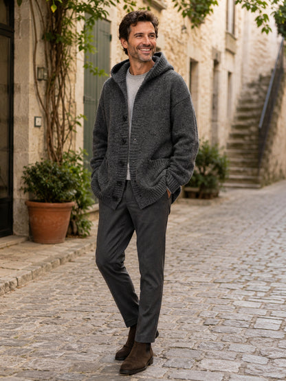 Men's Knit Hooded Cardigan Sweater