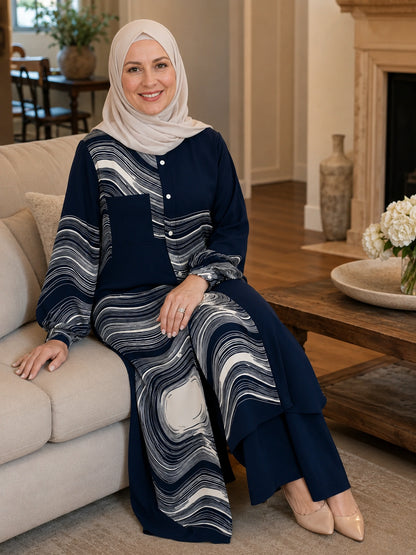 Women's Modern Musilm Abaya &Wide-Leg PantsSet 