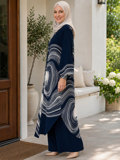 Women's Modern Musilm Abaya &Wide-Leg PantsSet 