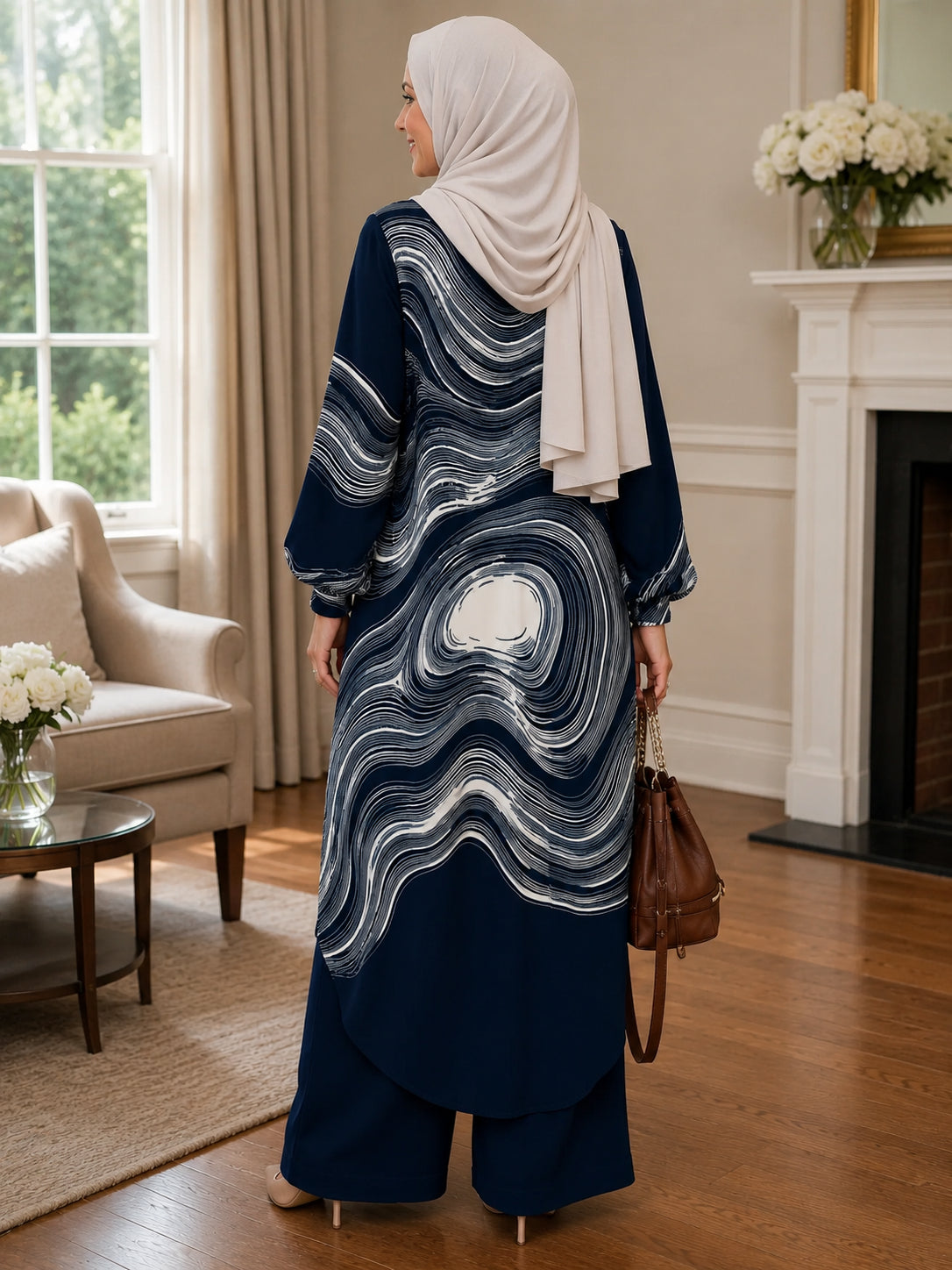 Women's Modern Musilm Abaya &Wide-Leg PantsSet 