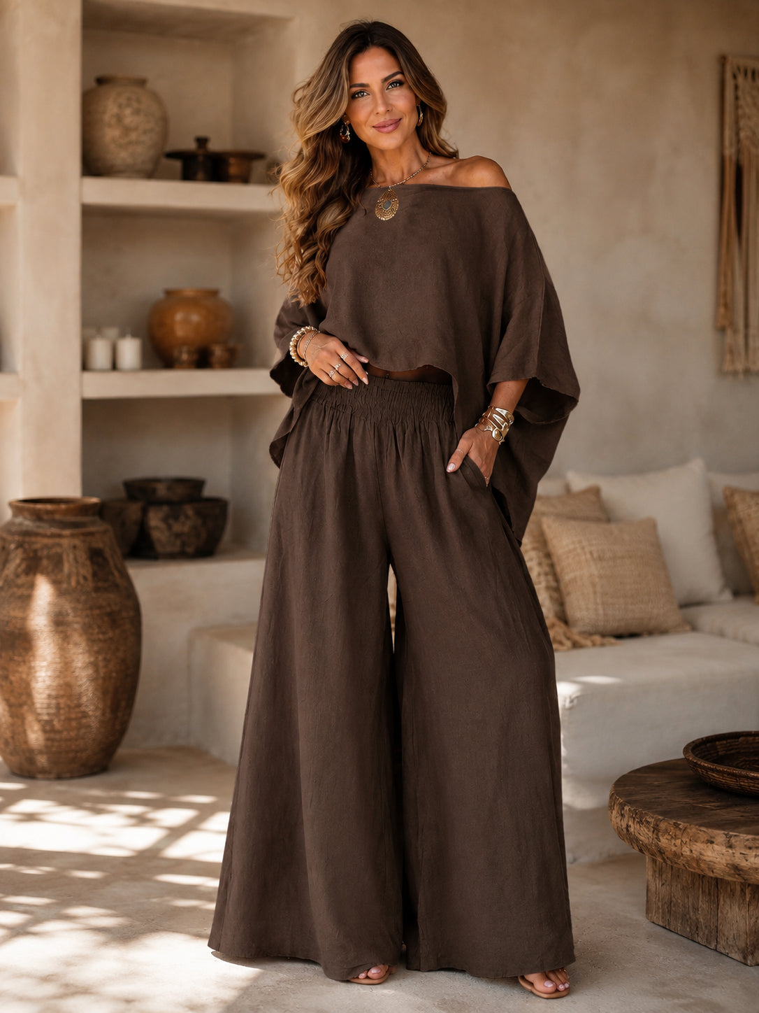 Boho Chic Asymmetric 2-Piece Pant Set