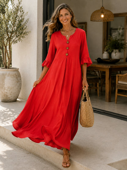 Women's V-Neck Ruffled Maxi Dress