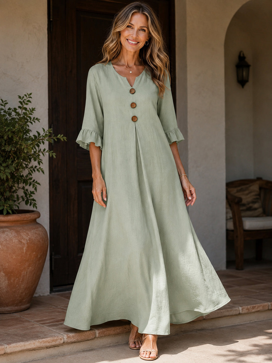 Women's V-Neck Ruffled Maxi Dress