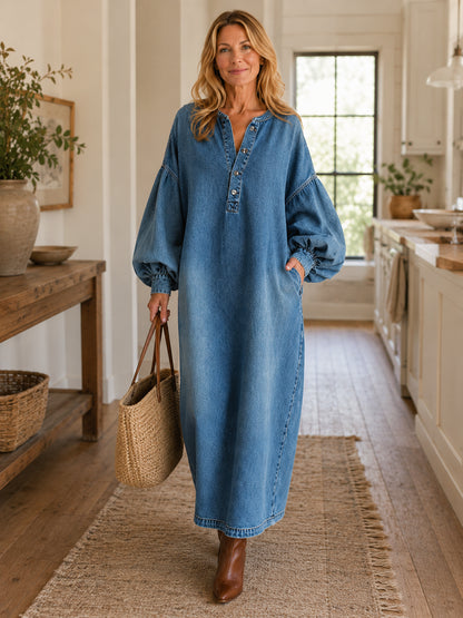 Women's Loose Fit Denim Maxi Dress