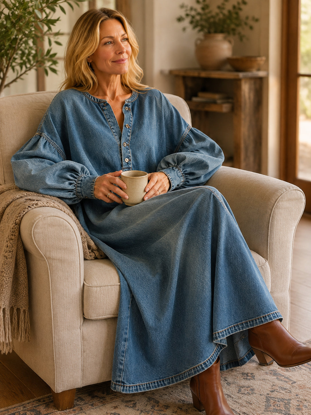 Women's Loose Fit Denim Maxi Dress