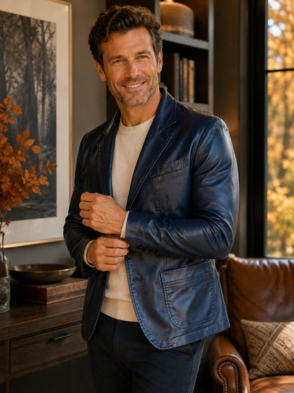Men's Vintage Leather-Look Two-Button  Coat