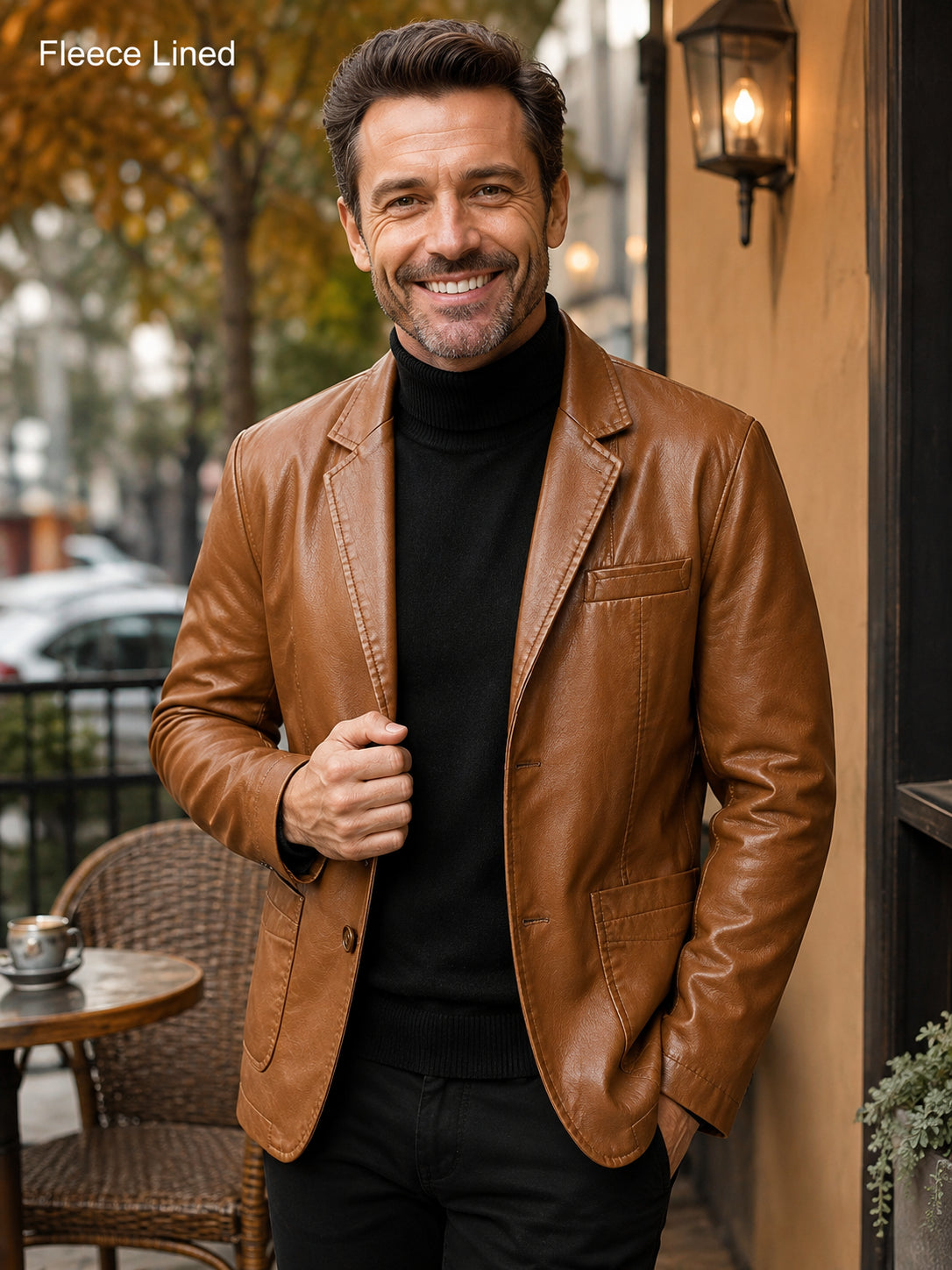 Men's Vintage Leather-Look Two-Button  Coat
