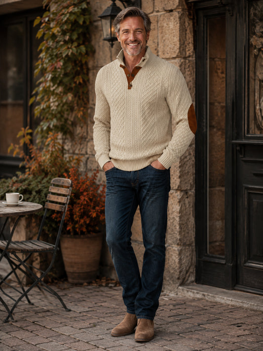 Men's Vintage Cable-Knit Henley Sweater
