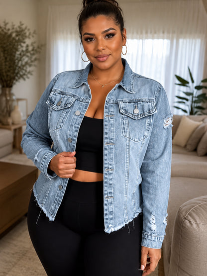 Women's Vintage Raw Hem Denim Coat