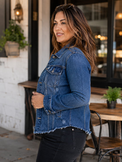 Women's Vintage Raw Hem Denim Coat