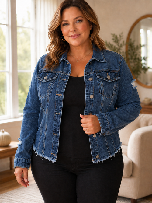 Women's Vintage Raw Hem Denim Coat