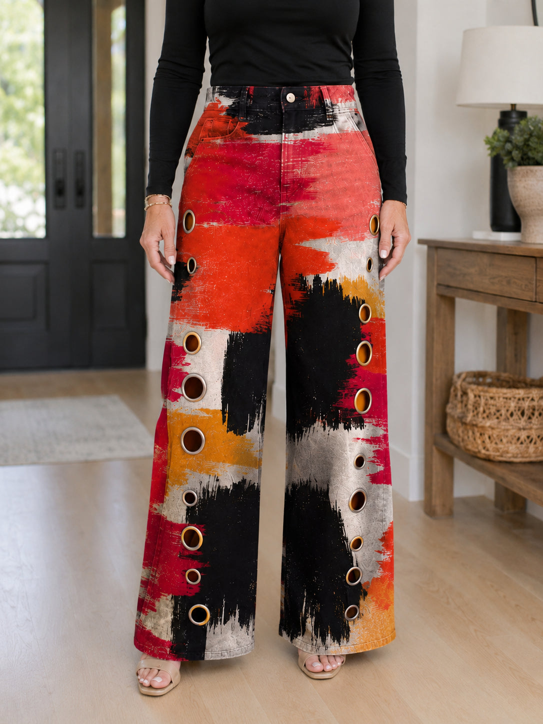 Women's High Waisted Eyelet Trousers
