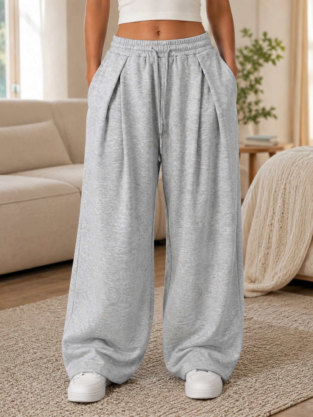 Women's High Waist Pleated Wide Leg Pants