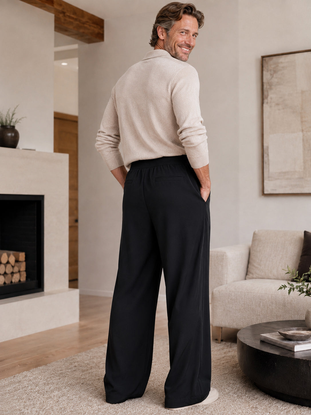 Men's High-Waist Pleated Wide Leg Pants