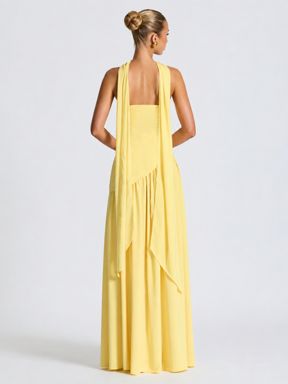 Strapless High-Slit Maxi Dress with Scarf