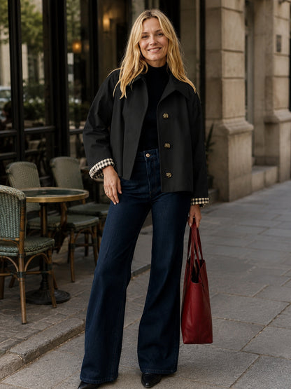 Women's Classic Plaid-Lined Cropped Trench Coat