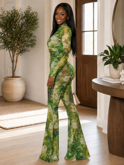 Women's Vibrant Vintage Floral Print Flare Leg Set