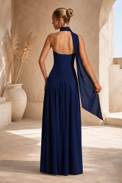 Strapless High-Slit Maxi Dress with Scarf