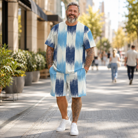 Men's Loose Geometric Print T-Shirt & Shorts Set