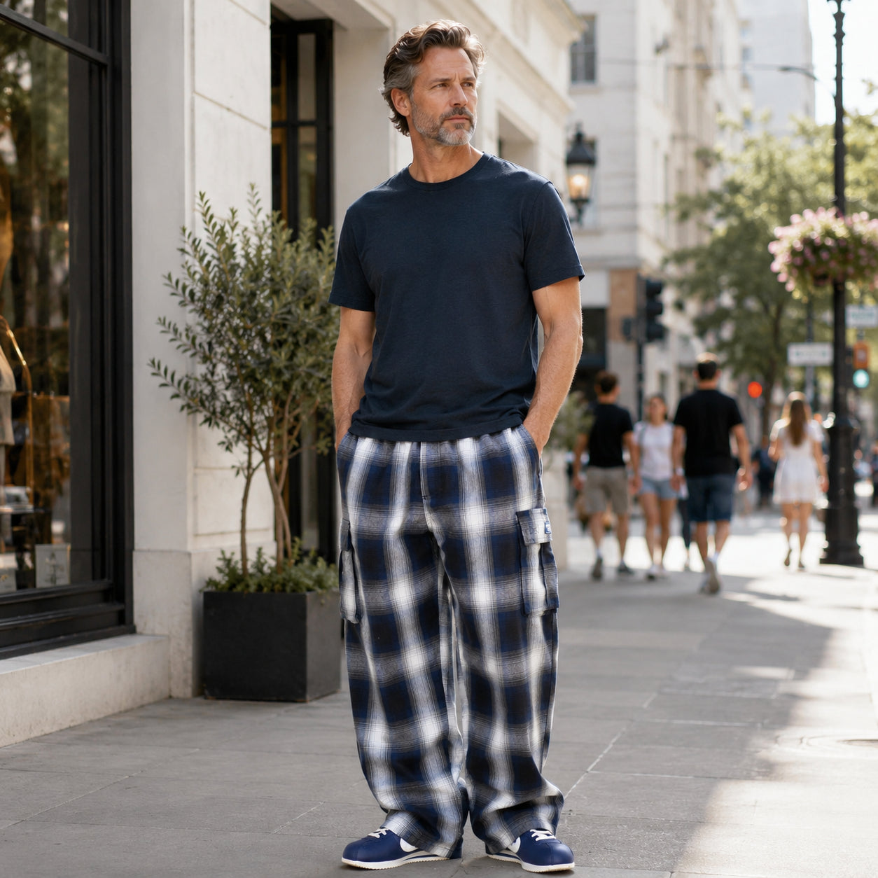 Men's Loose Plaid Cargo Pants