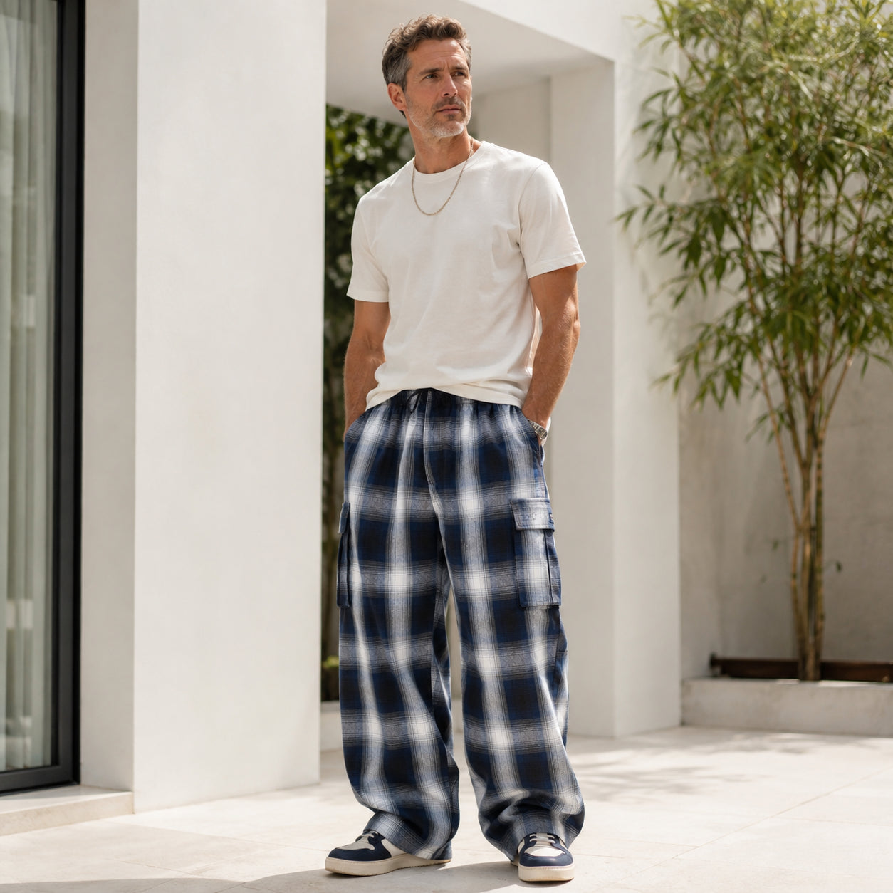 Men's Loose Plaid Cargo Pants