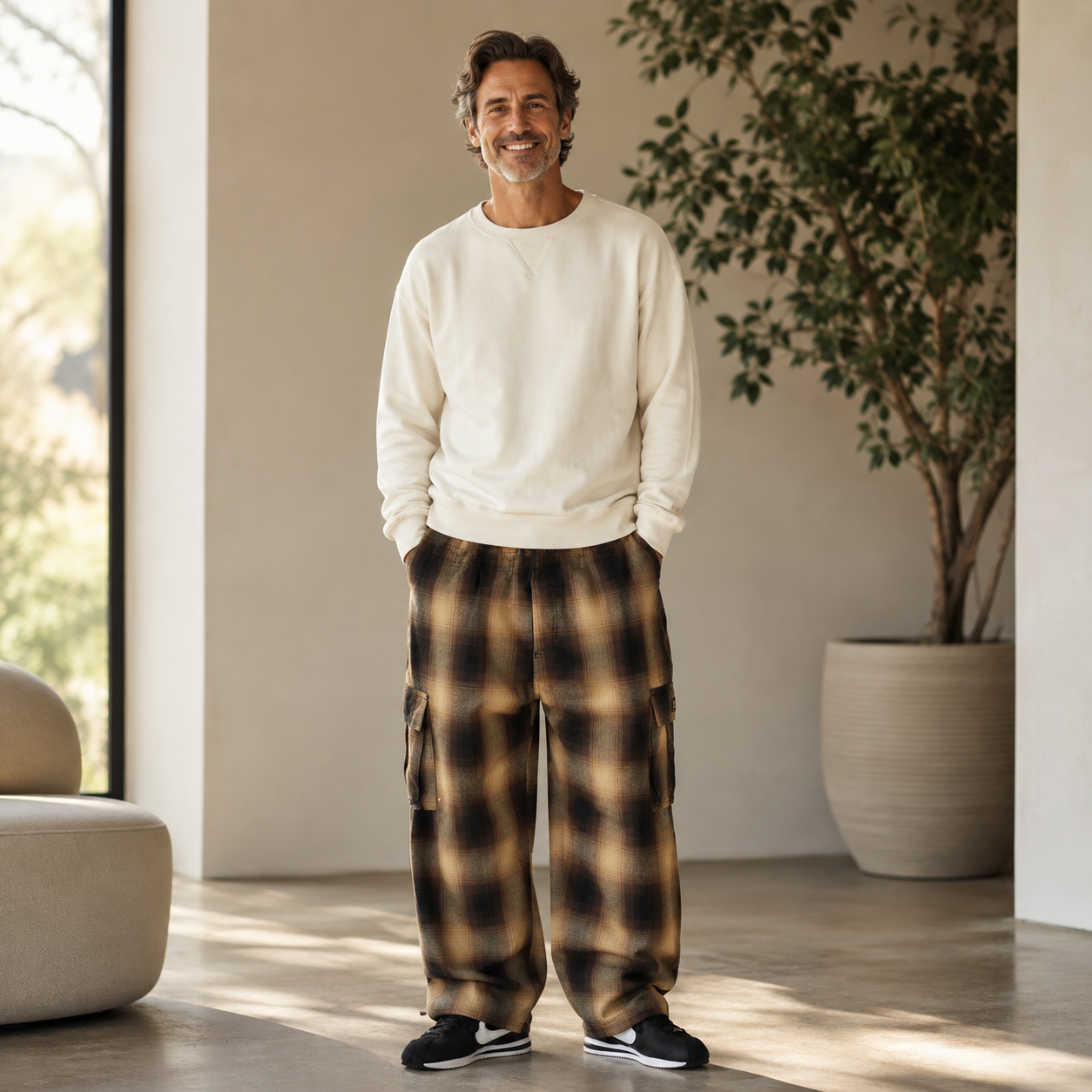 Men's Loose Plaid Cargo Pants