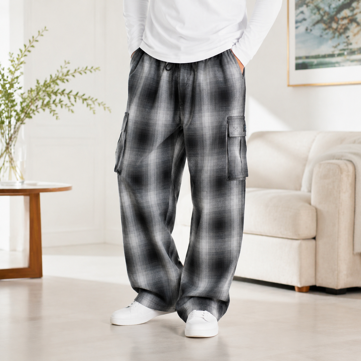 Men's Loose Plaid Cargo Pants