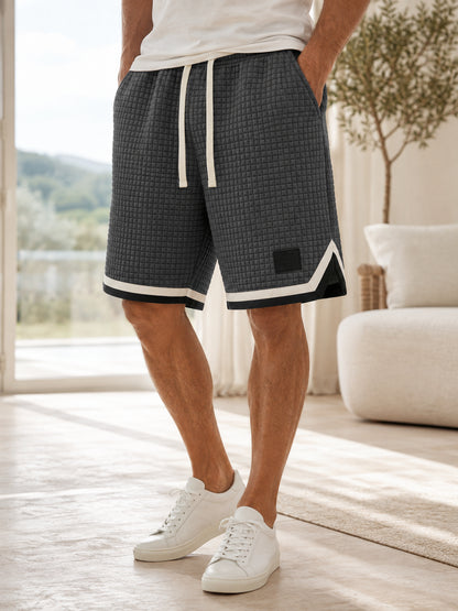 Men's Plus Size Waffle Grid Knit Shorts with Trim Detail